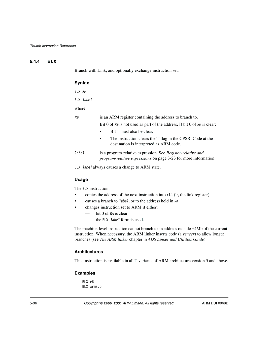 ARM VERSION 1.2 manual 4 BLX, Branch with Link, and optionally exchange instruction set 