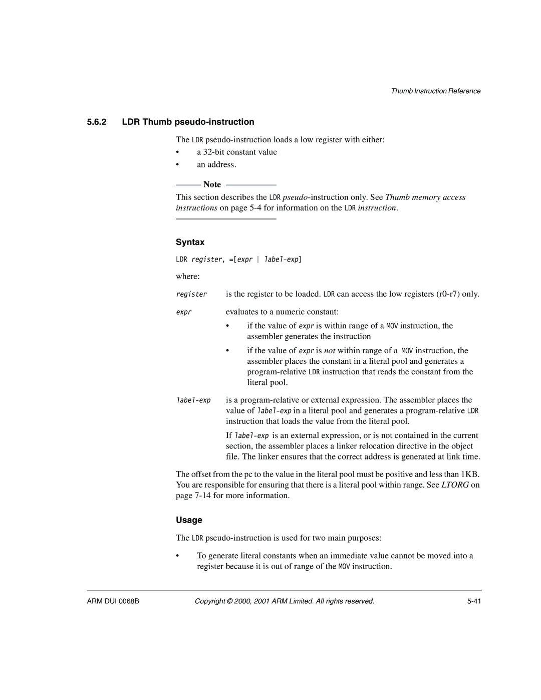 ARM VERSION 1.2 manual LDR Thumb pseudo-instruction, If the value of expr is within range of a MOV instruction 