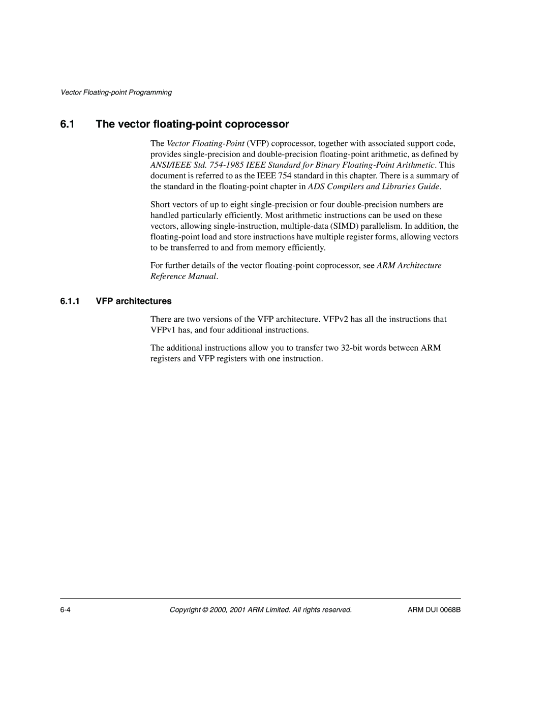 ARM VERSION 1.2 manual Vector floating-point coprocessor, Reference Manual, VFP architectures 