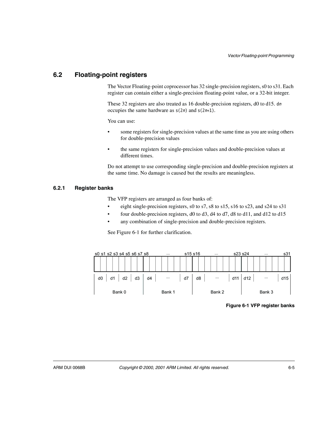 ARM VERSION 1.2 manual Floating-point registers, Register banks 