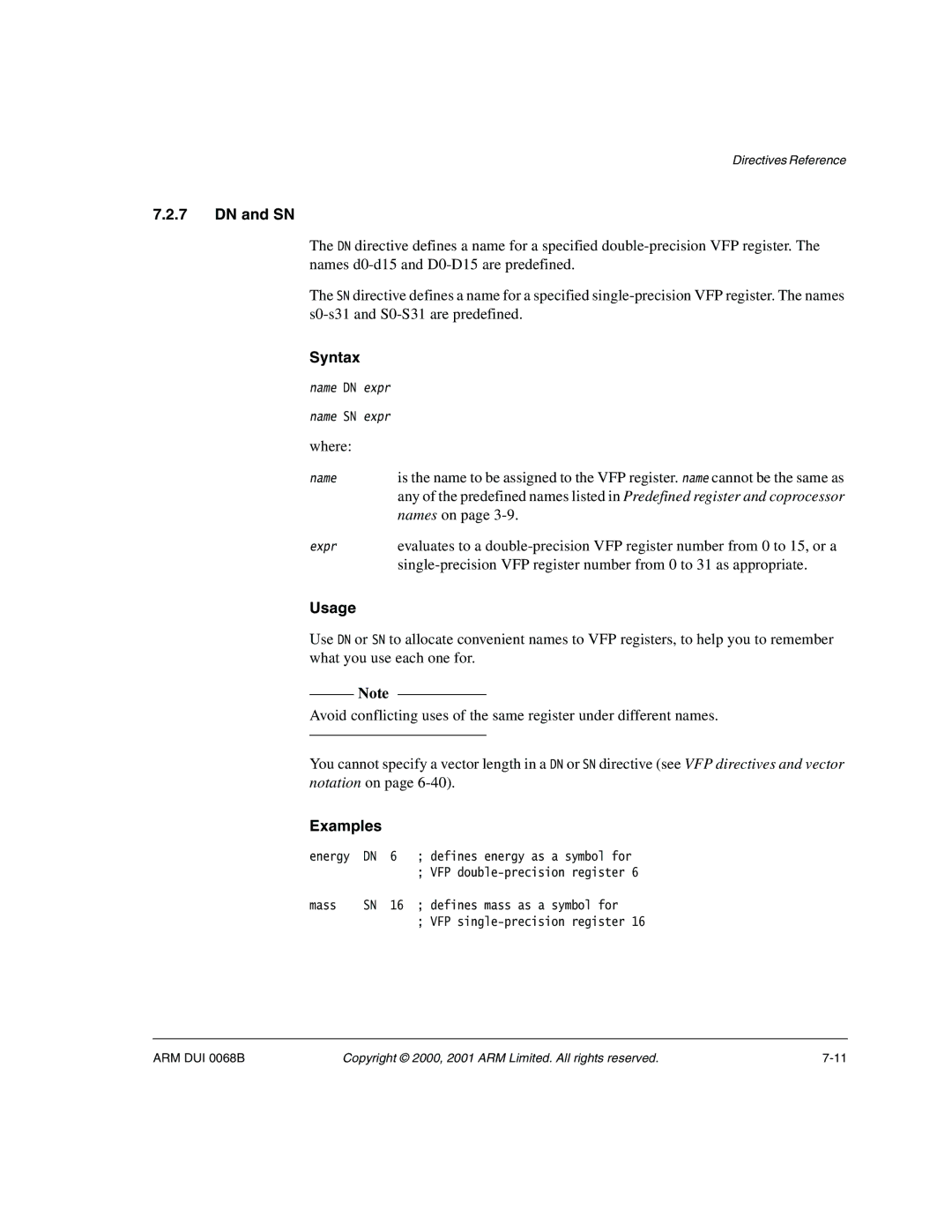 ARM VERSION 1.2 manual DN and SN, Syntax 