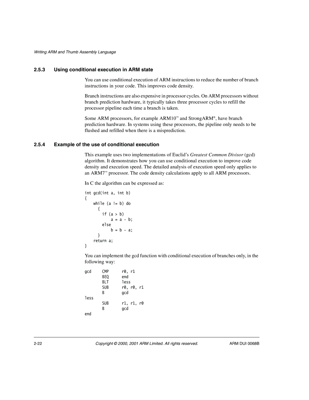 ARM VERSION 1.2 manual Using conditional execution in ARM state, Example of the use of conditional execution 