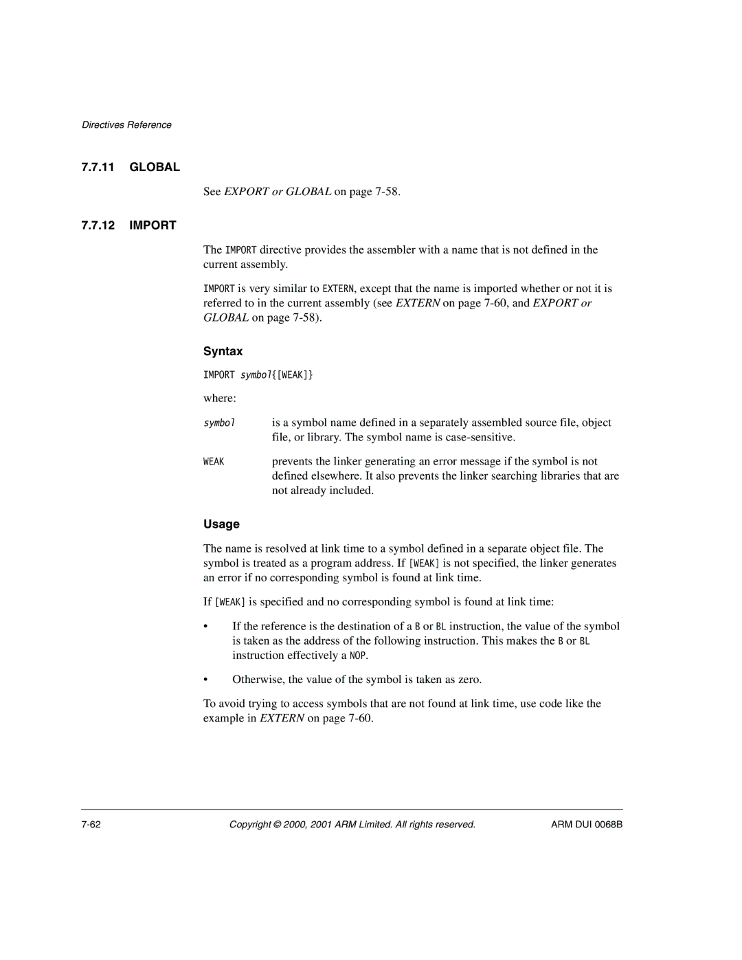 ARM VERSION 1.2 manual See Export or Global on, Import, File, or library. The symbol name is case-sensitive 