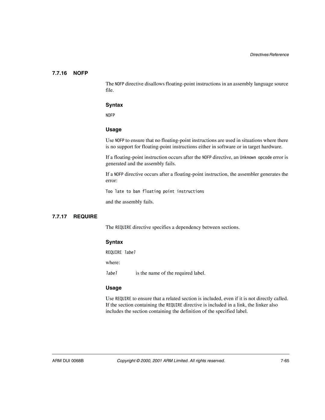 ARM VERSION 1.2 manual Nofp, Assembly fails, Require directive specifies a dependency between sections 