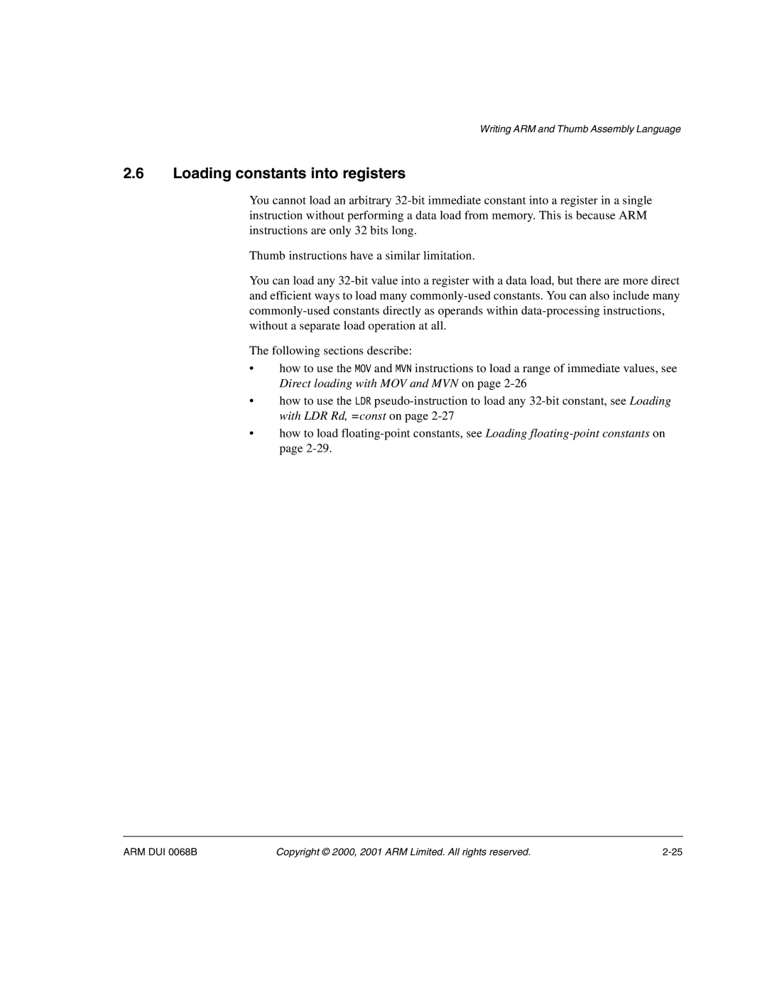 ARM VERSION 1.2 manual Loading constants into registers 