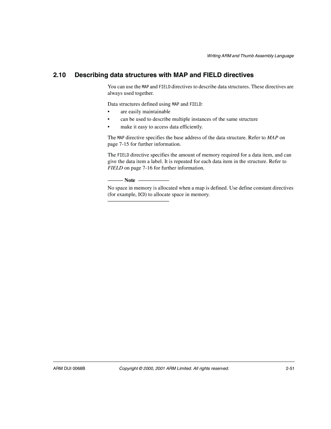 ARM VERSION 1.2 manual Describing data structures with MAP and Field directives 