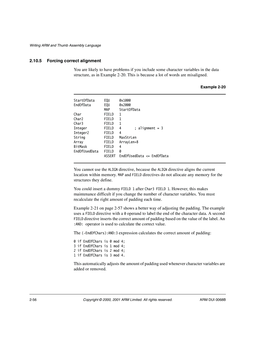 ARM VERSION 1.2 manual Forcing correct alignment 