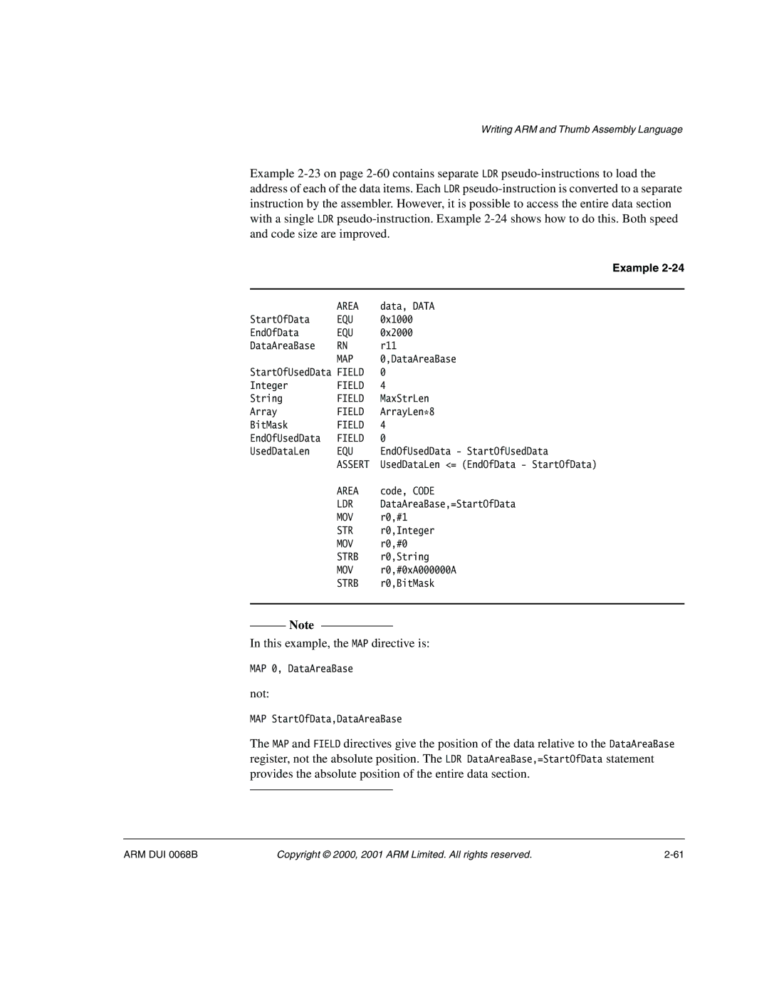 ARM VERSION 1.2 manual This example, the MAP directive is, Not 