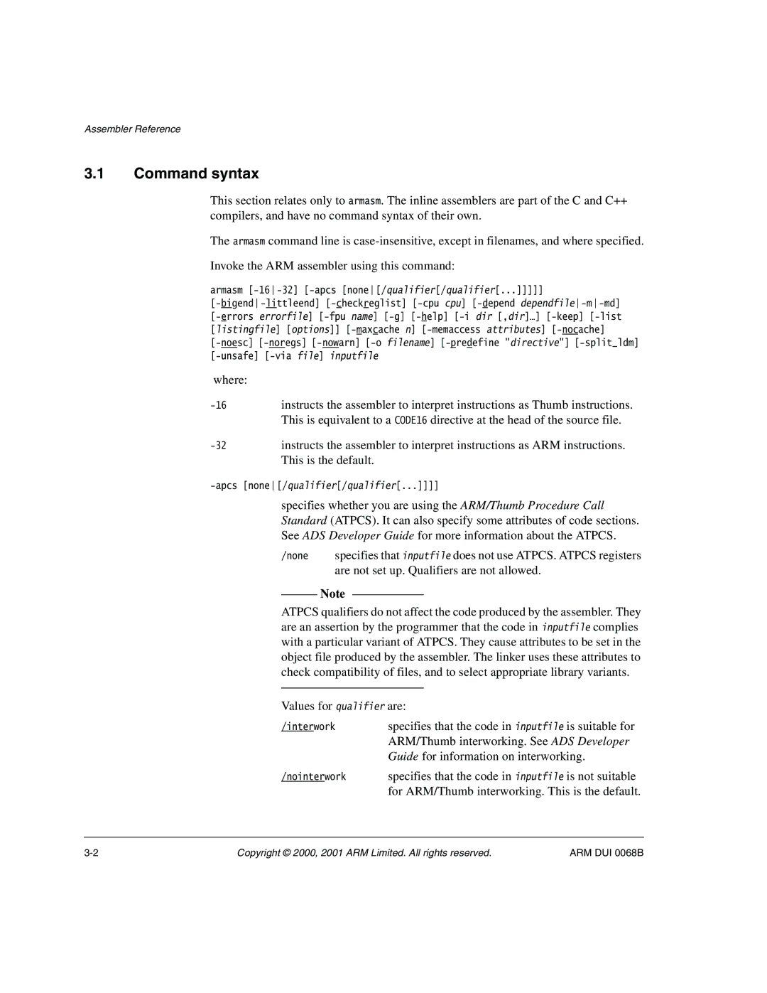 ARM VERSION 1.2 manual Command syntax 