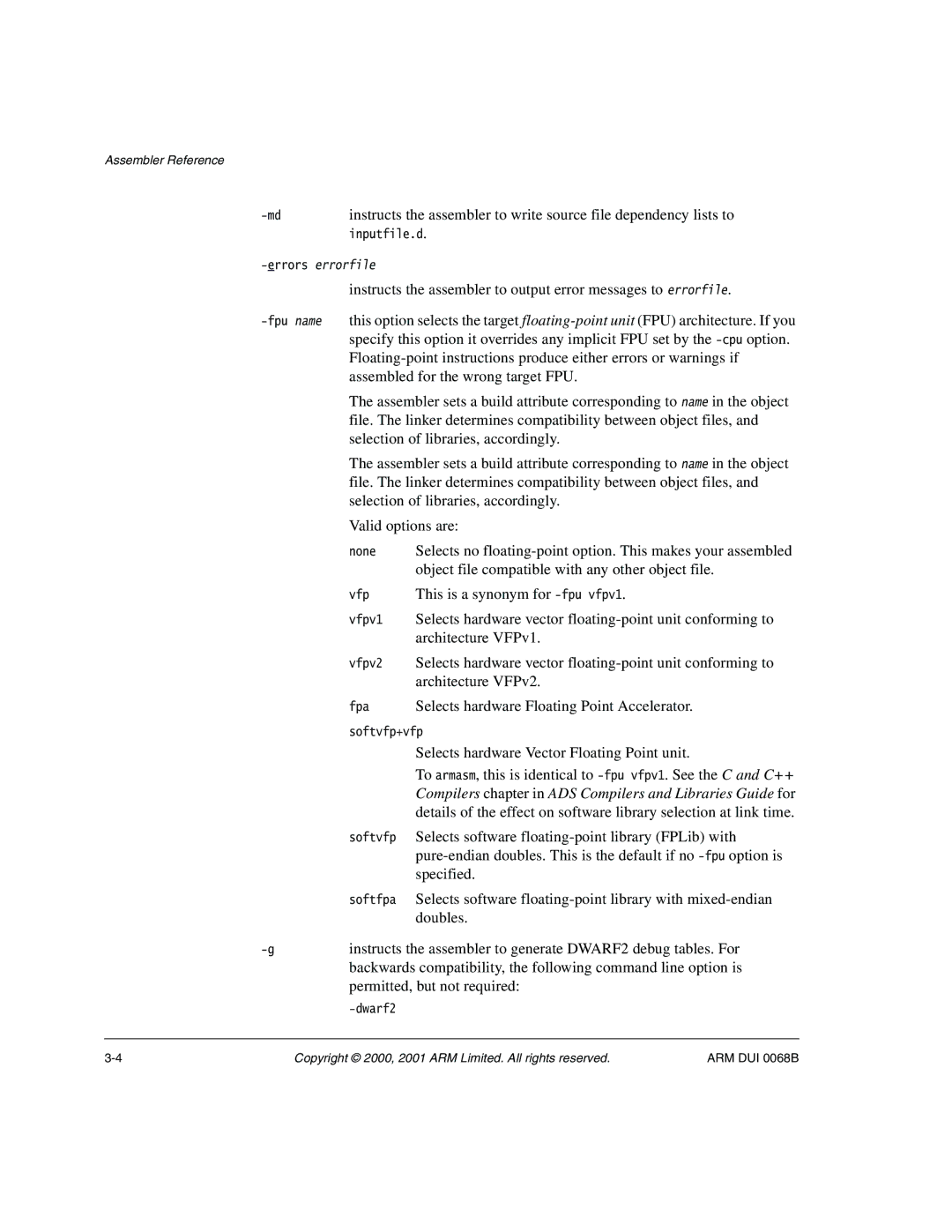 ARM VERSION 1.2 Assembled for the wrong target FPU, Selection of libraries, accordingly, Valid options are, Specified 