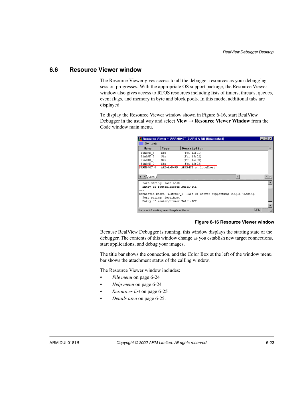 ARM Version 1.6 manual Resource Viewer window 