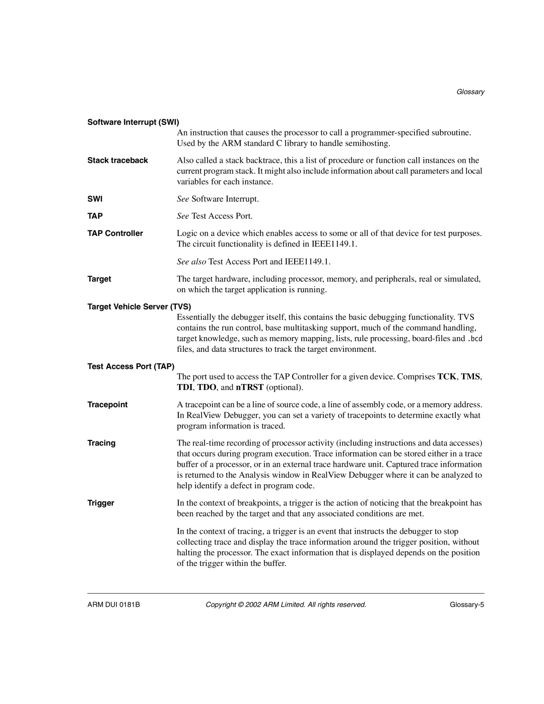 ARM Version 1.6 manual Used by the ARM standard C library to handle semihosting 