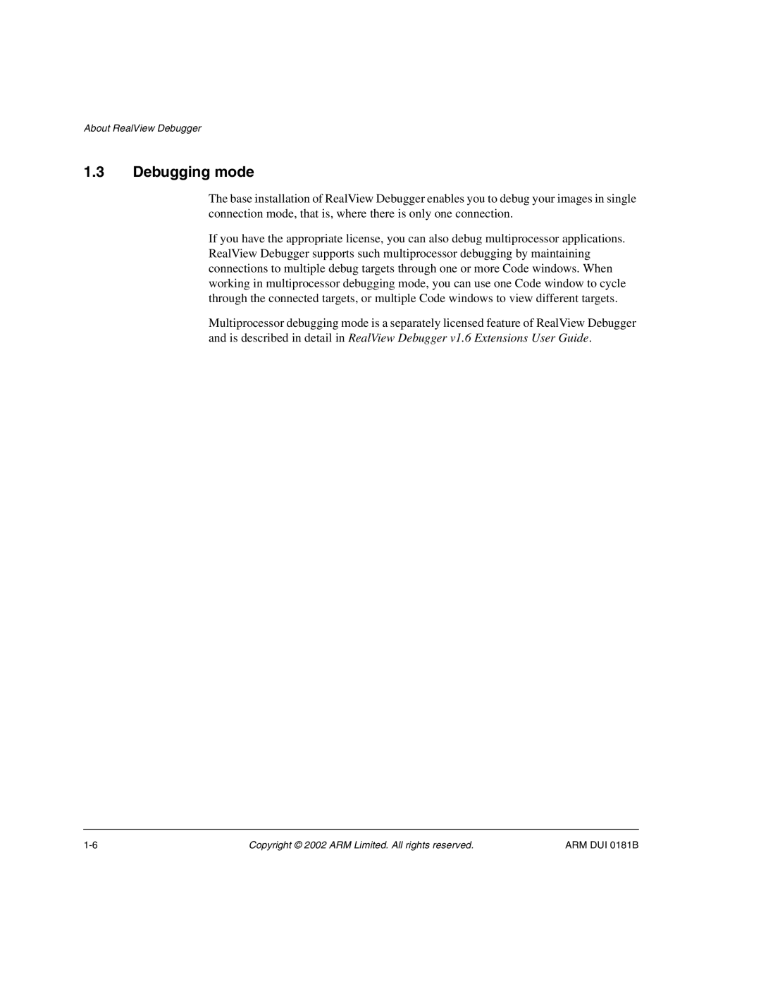 ARM Version 1.6 manual Debugging mode 