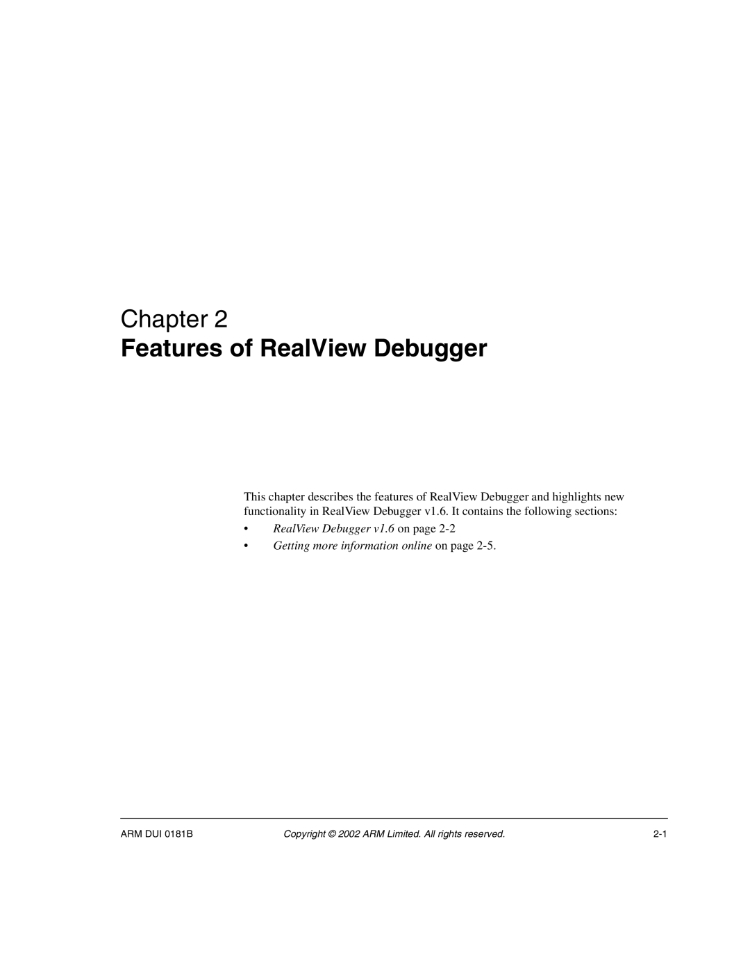 ARM Version 1.6 manual Features of RealView Debugger 