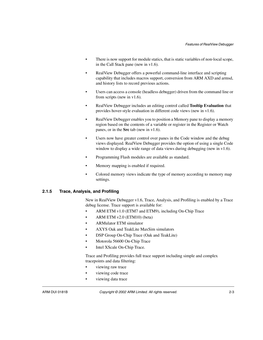 ARM Version 1.6 manual Trace, Analysis, and Profiling 