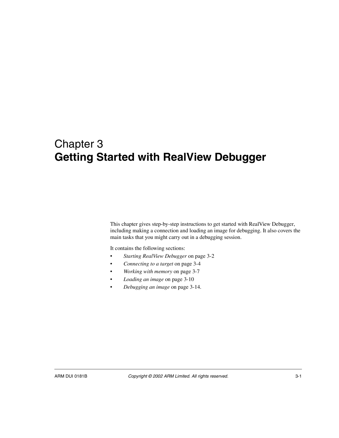 ARM Version 1.6 manual Getting Started with RealView Debugger 