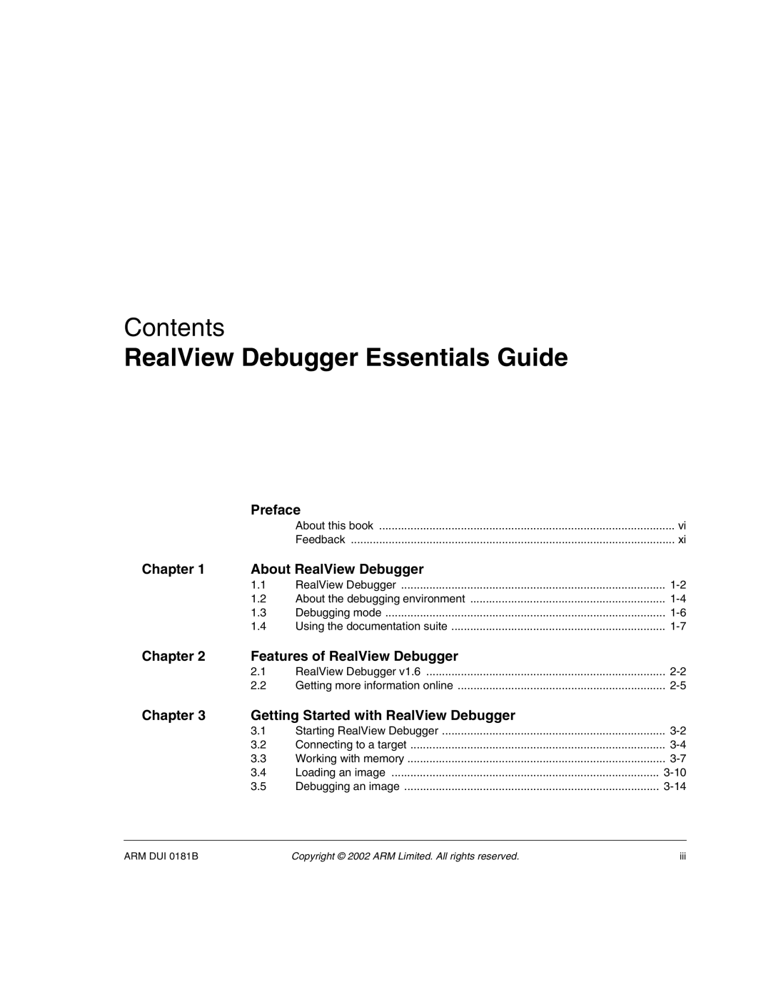 ARM Version 1.6 manual RealView Debugger Essentials Guide, Chapter About RealView Debugger 