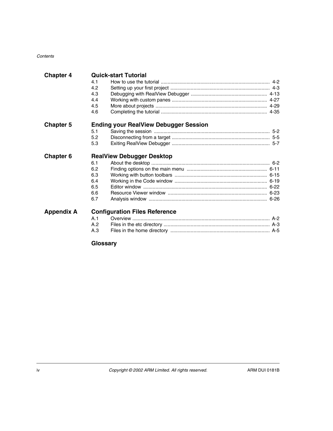 ARM Version 1.6 manual Chapter Ending your RealView Debugger Session 