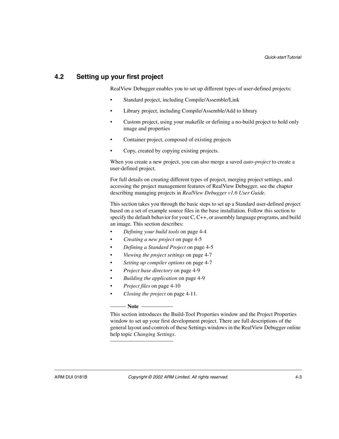 ARM Version 1.6 manual Setting up your first project 