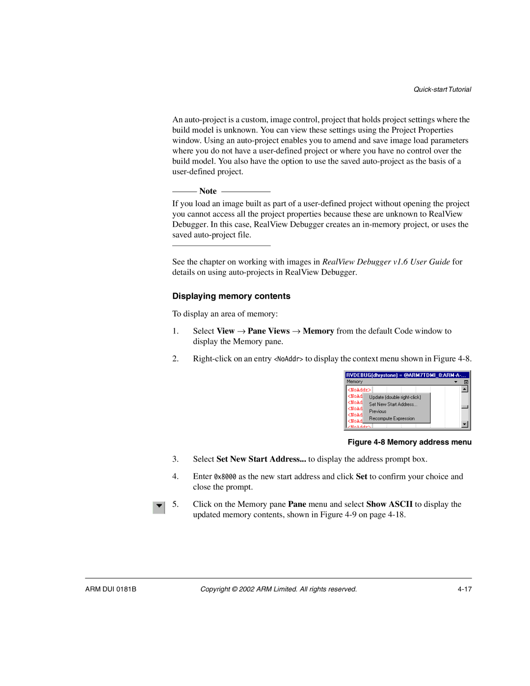 ARM Version 1.6 manual Displaying memory contents 