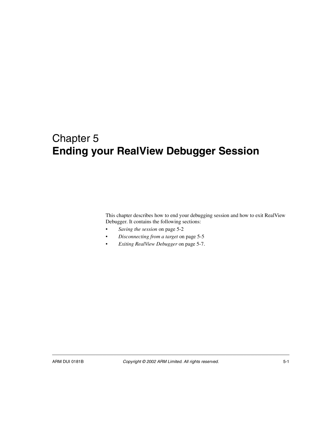 ARM Version 1.6 manual Ending your RealView Debugger Session 