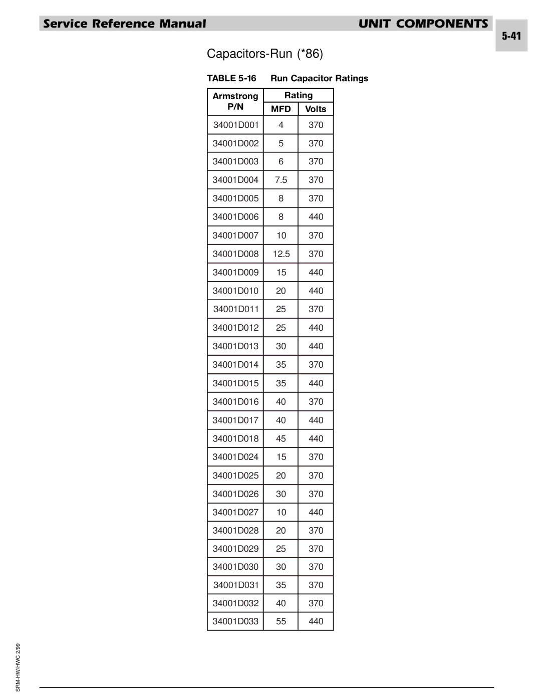 Armstrong World Industries 243, 302, 242, 122, 123, 203, 182, 183 Capacitors-Run *86, Run Capacitor Ratings, Armstrong Rating 