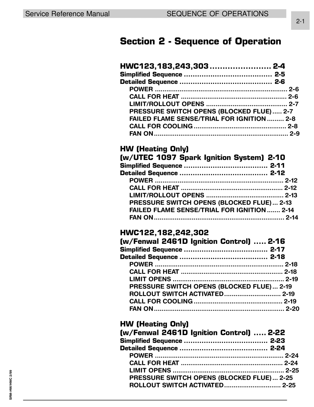 Armstrong World Industries 122 Sequence of Operation, HWC123,183,243,303, HW Heating Only Utec 1097 Spark Ignition System 