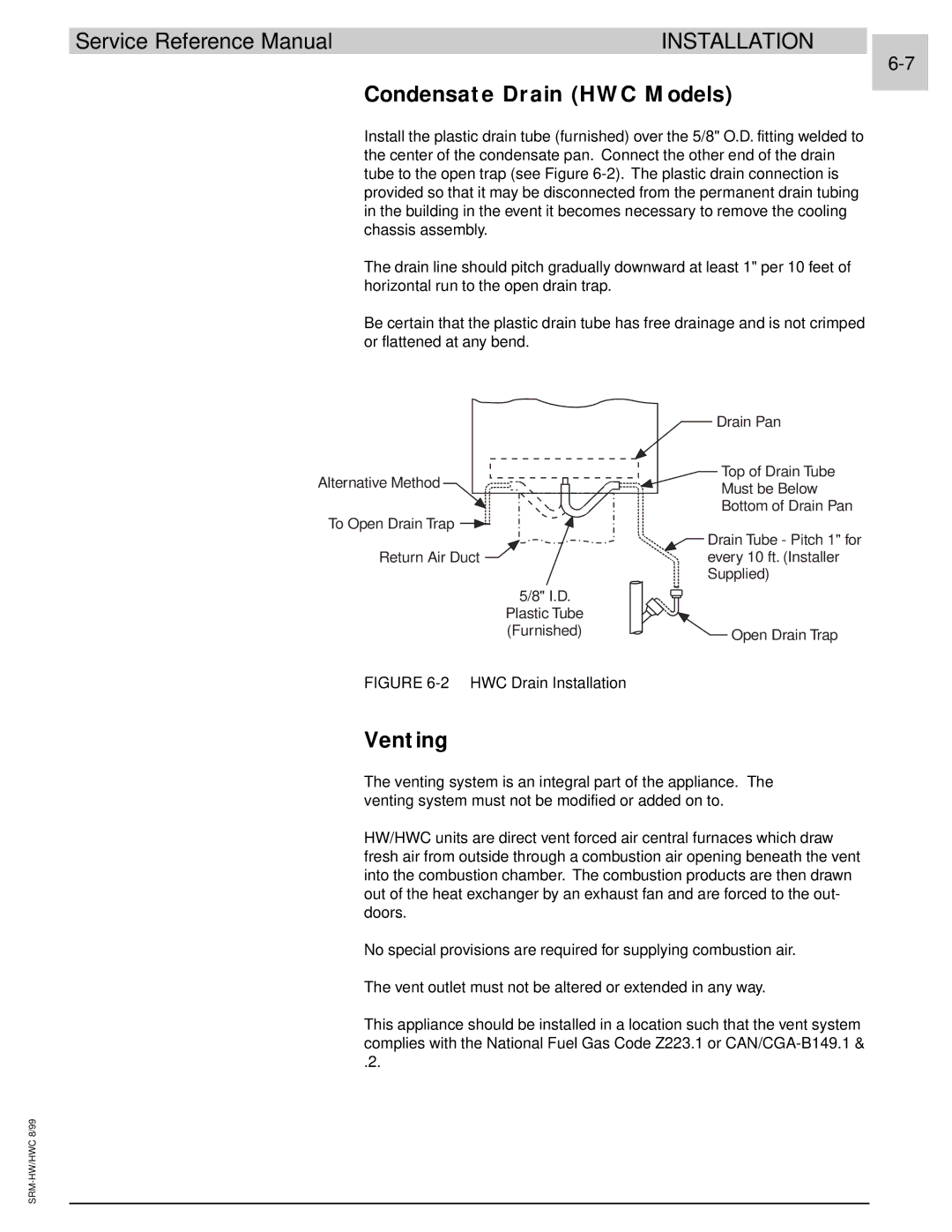 Armstrong World Industries 242, 243, 302, 122, 123, 203, 182, 183 manual Condensate Drain HWC Models, HWC Drain Installation 