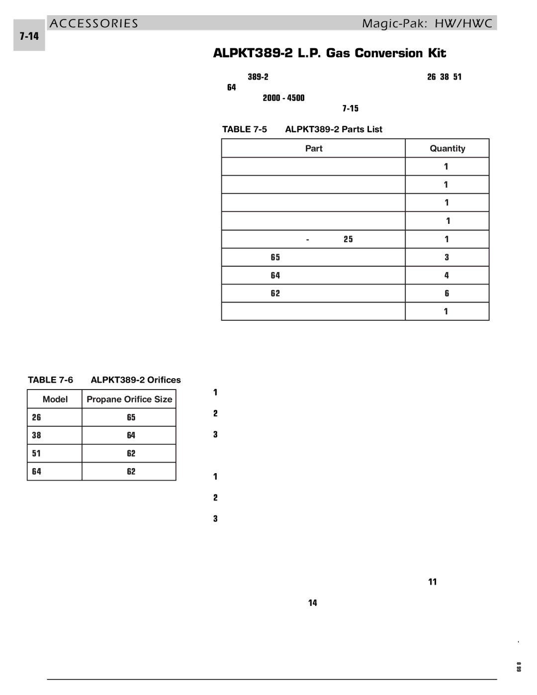 Armstrong World Industries 243, 302, 242, 122 ALPKT389-2 L.P. Gas Conversion Kit, ALPKT389-2 Orifices, ALPKT389-2 Parts List 