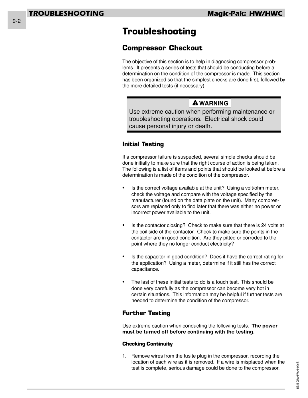 Armstrong World Industries 122, 243, 302, 242, 123, 203 Troubleshooting, Compressor Checkout, Initial Testing, Further Testing 