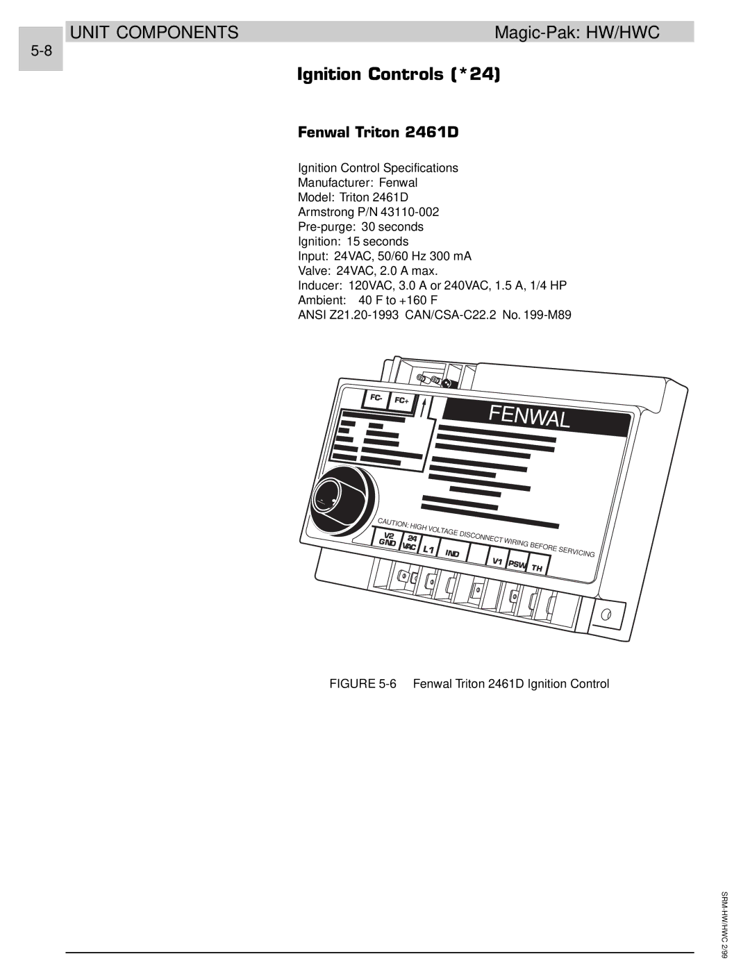 Armstrong World Industries 183, 243, 302, 242 Ignition Controls *24, Fenwal Triton 2461D, Ignition Control Specifications 