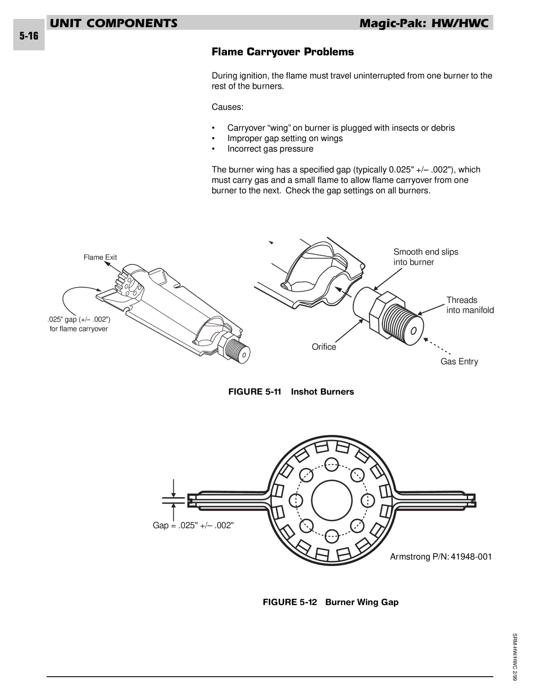 Armstrong World Industries 183, 243, 302, 242, 122, 123, 203, 182 manual Flame Carryover Problems, Inshot Burners 