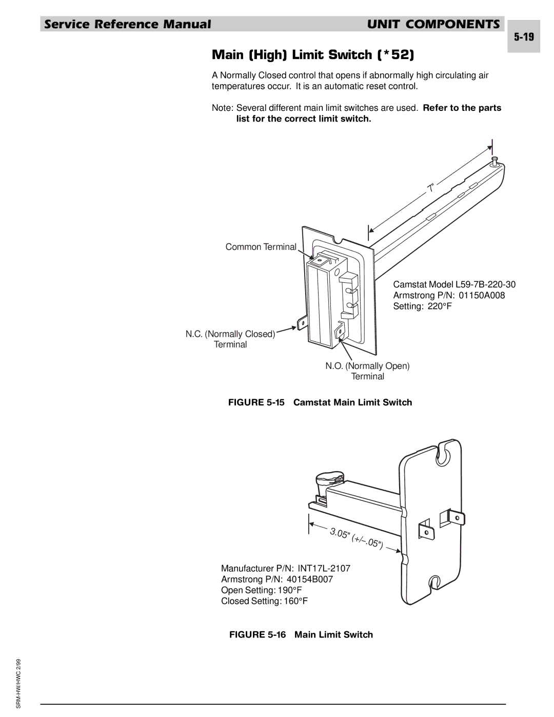 Armstrong World Industries 242, 243, 302, 122, 123, 203, 182, 183 manual Main High Limit Switch *52, Camstat Main Limit Switch 