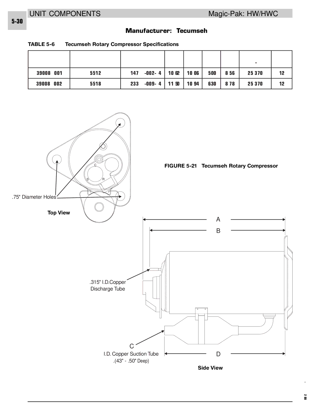 Armstrong World Industries 203, 243 Manufacturer Tecumseh, Tecumseh Rotary Compressor Specifications, Top View, Side View 