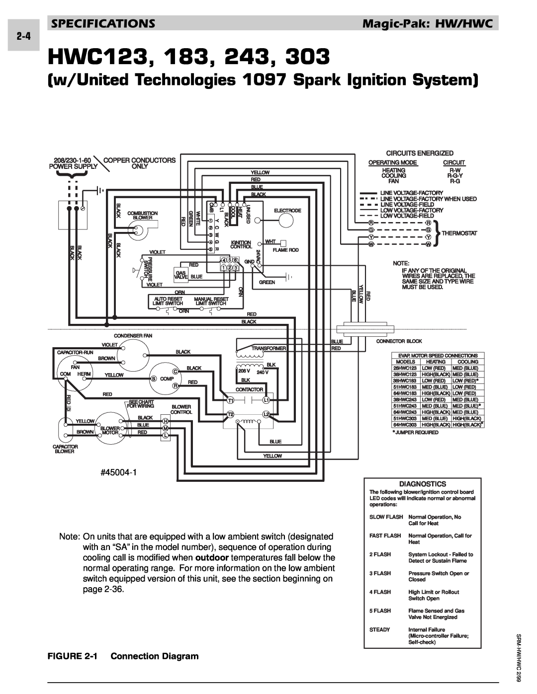 Armstrong World Industries 182 HWC123, 183, 243, w/United Technologies 1097 Spark Ignition System, 1 Connection Diagram 