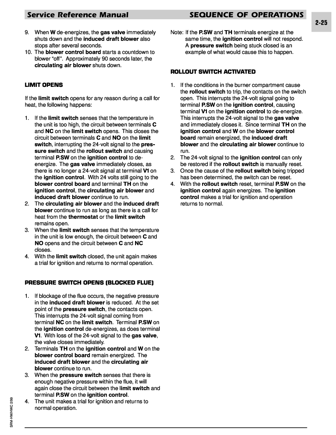 Armstrong World Industries 122 Service Reference Manual, Sequence Of Operations, Limit Opens, Rollout Switch Activated 