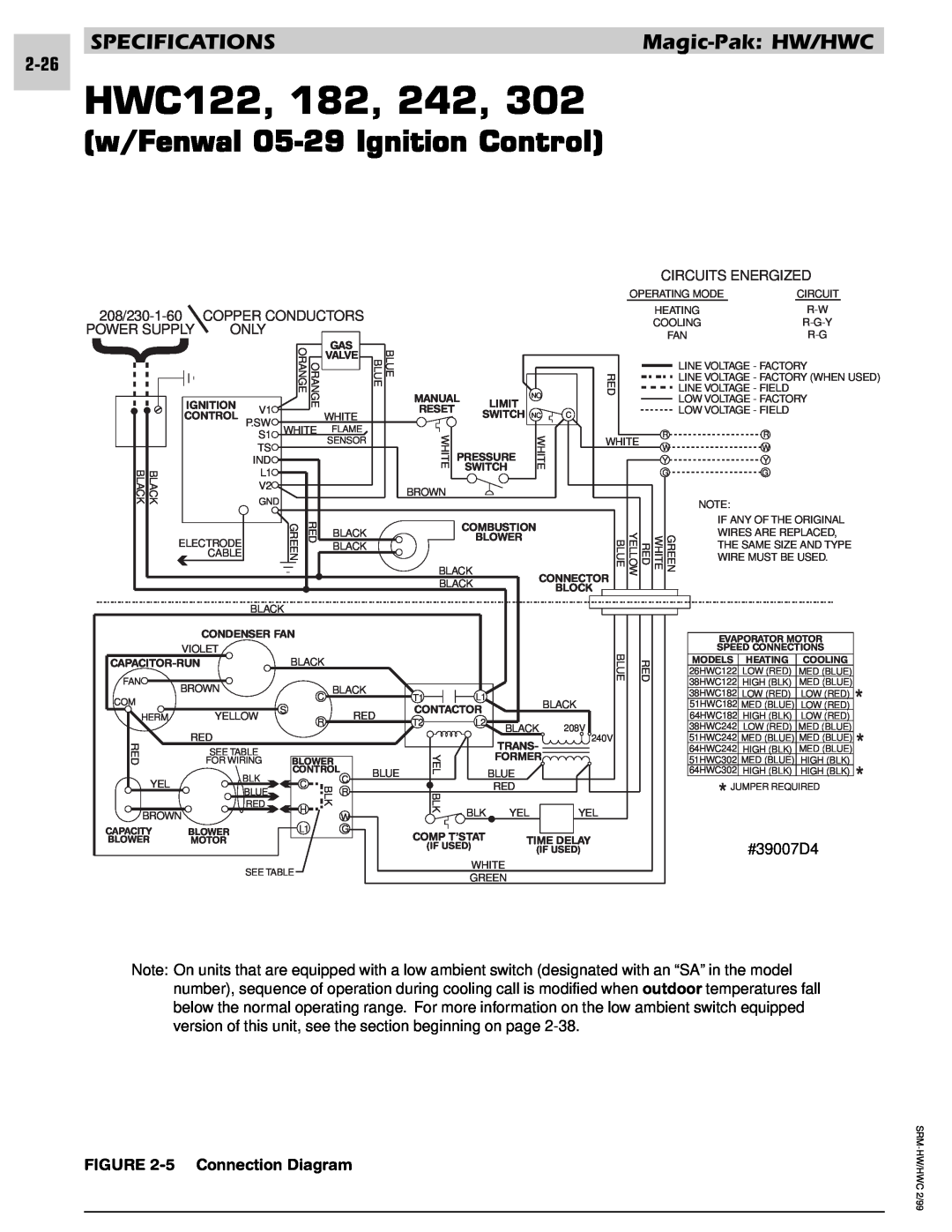 Armstrong World Industries 123, 243, 302, 203, 183 w/Fenwal 05-29 Ignition Control, HWC122, 182, 242, 5 Connection Diagram 