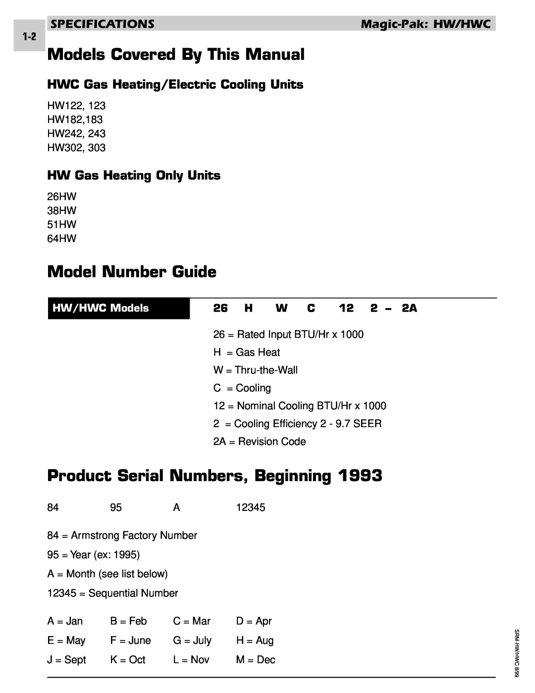 Armstrong World Industries 203, 243 Models Covered By This Manual, Model Number Guide, Product Serial Numbers, Beginning 