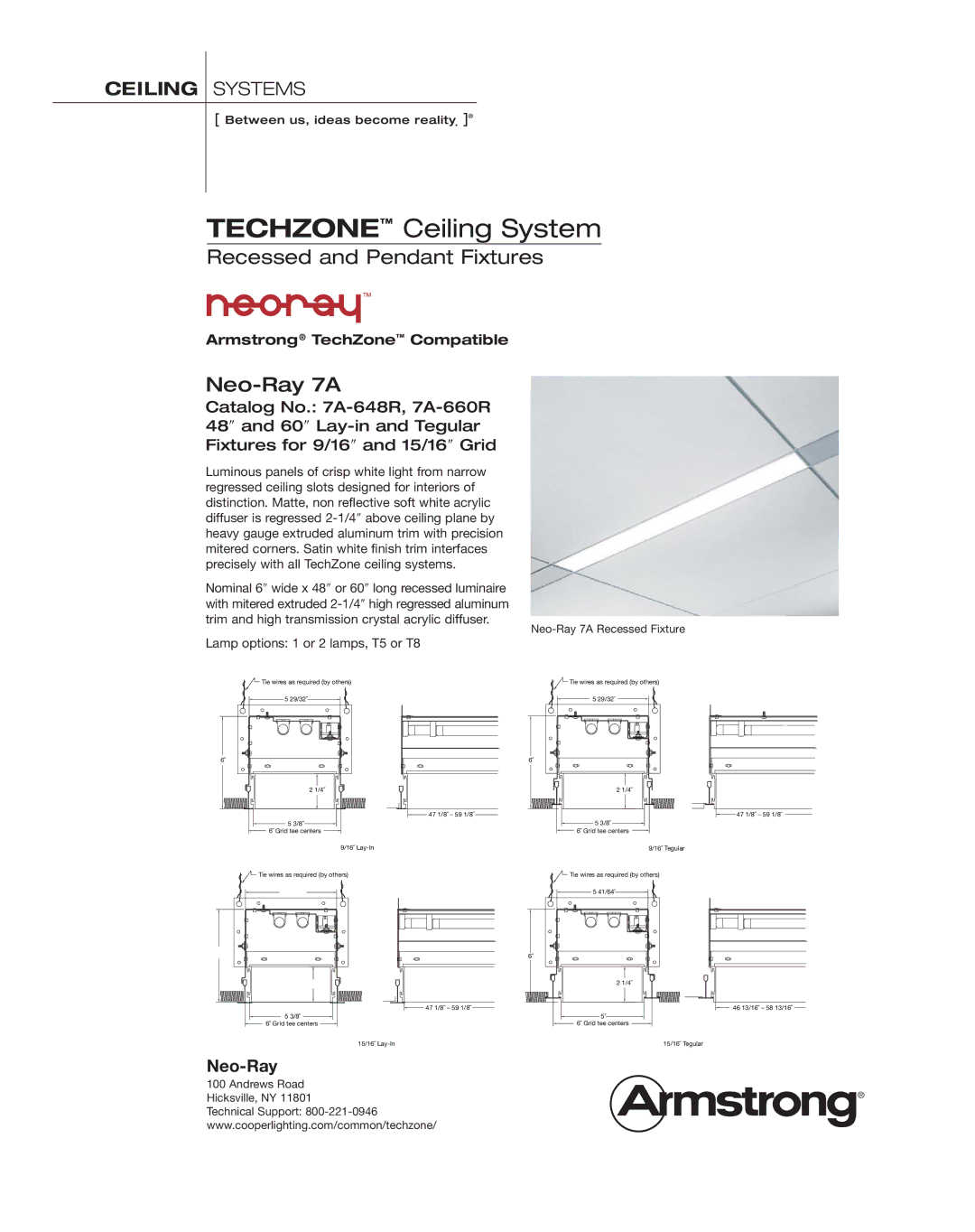 Armstrong World Industries 7A-648R, 7A-660R manual Recessed and Pendant Fixtures, Neo-Ray 7A 