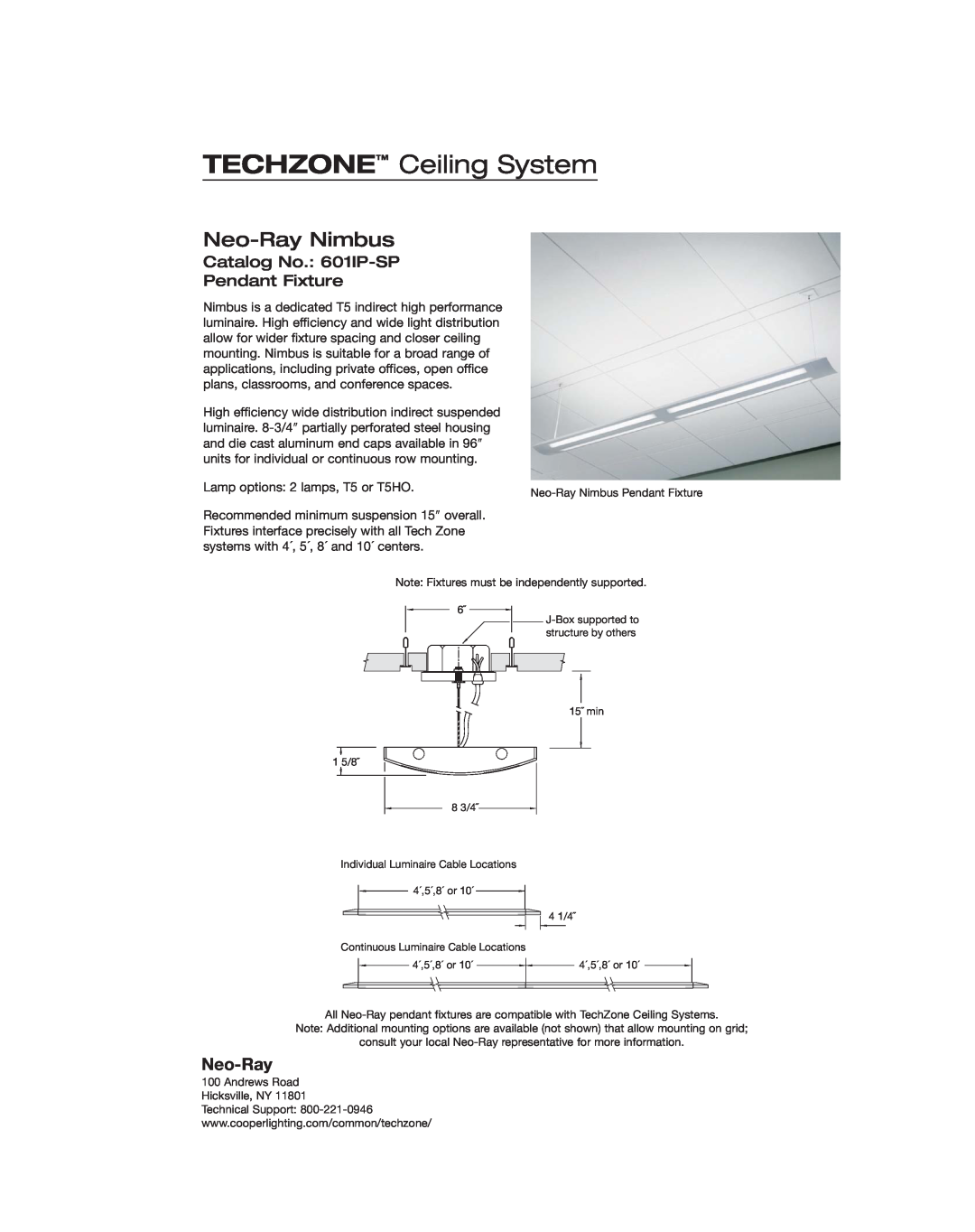 Armstrong World Industries 7A-660R, 7A-648R Neo-RayNimbus, Catalog No. 601IP-SP, Pendant Fixture, TECHZONE Ceiling System 