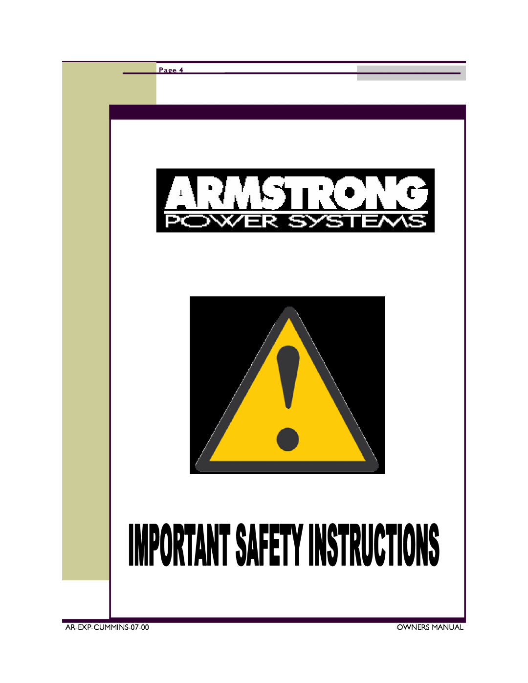 Armstrong World Industries ACUM110, ACUM84, ACUM140, ACUM185, ACUM65, ACUM210 AR-EXP-CUMMINS-07-00, Owners Manual, Page 