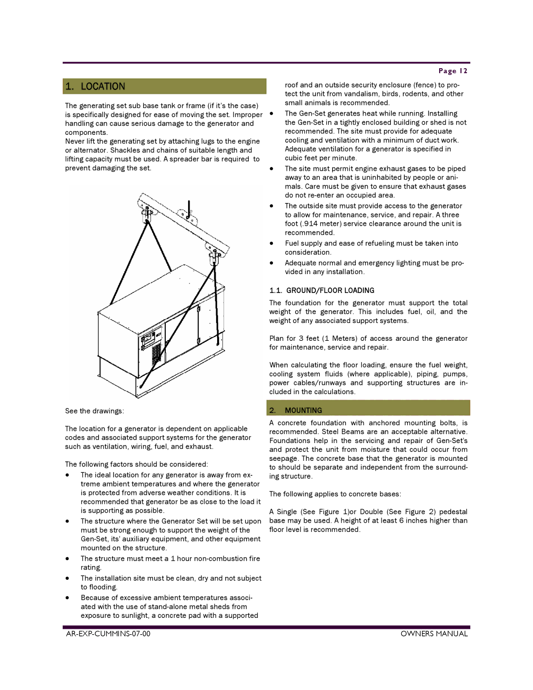 Armstrong World Industries ACUM84, ACUM140, ACUM185, ACUM65, ACUM110, ACUM210 Location, GROUND/FLOOR Loading, Mounting 