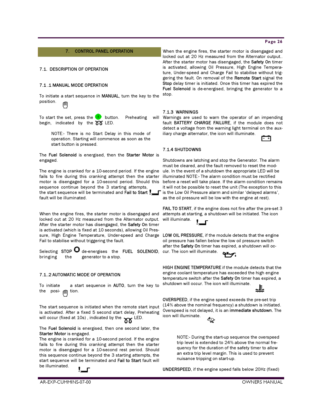 Armstrong World Industries ACUM185, ACUM84, ACUM140, ACUM65, ACUM110, ACUM210 Automatic Mode of Operation, Shutdowns 