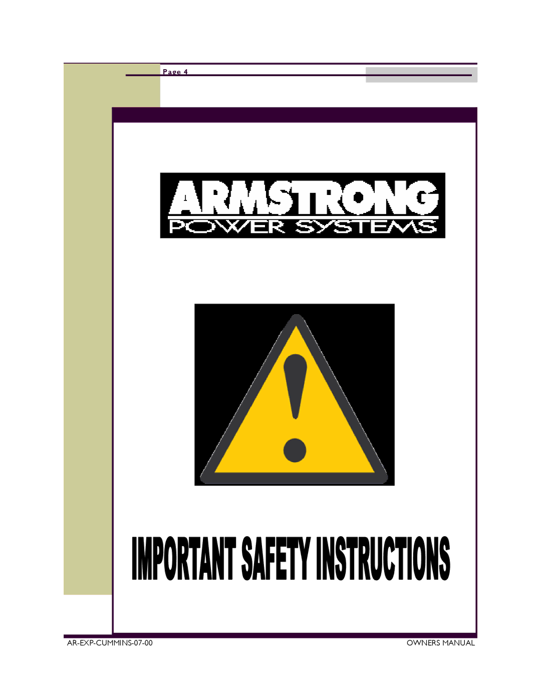 Armstrong World Industries ACUM110, ACUM84, ACUM140, ACUM185, ACUM65, ACUM210 owner manual AR-EXP-CUMMINS-07-00 