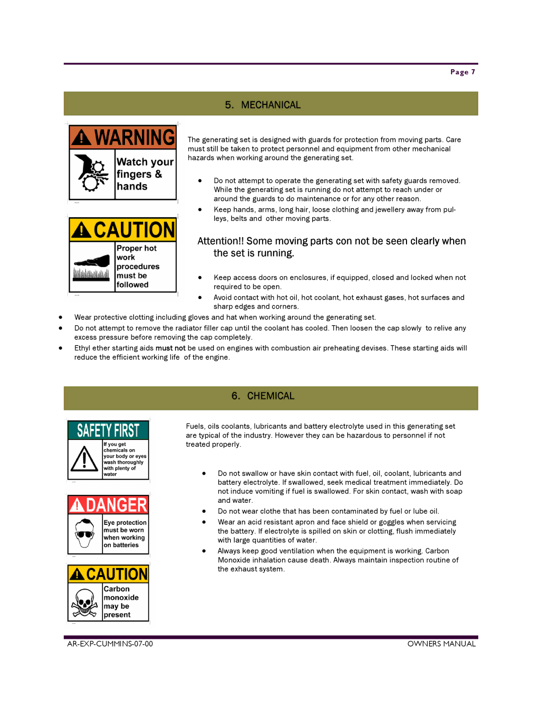 Armstrong World Industries ACUM140, ACUM84, ACUM185, ACUM65, ACUM110, ACUM210 owner manual Mechanical, Chemical 