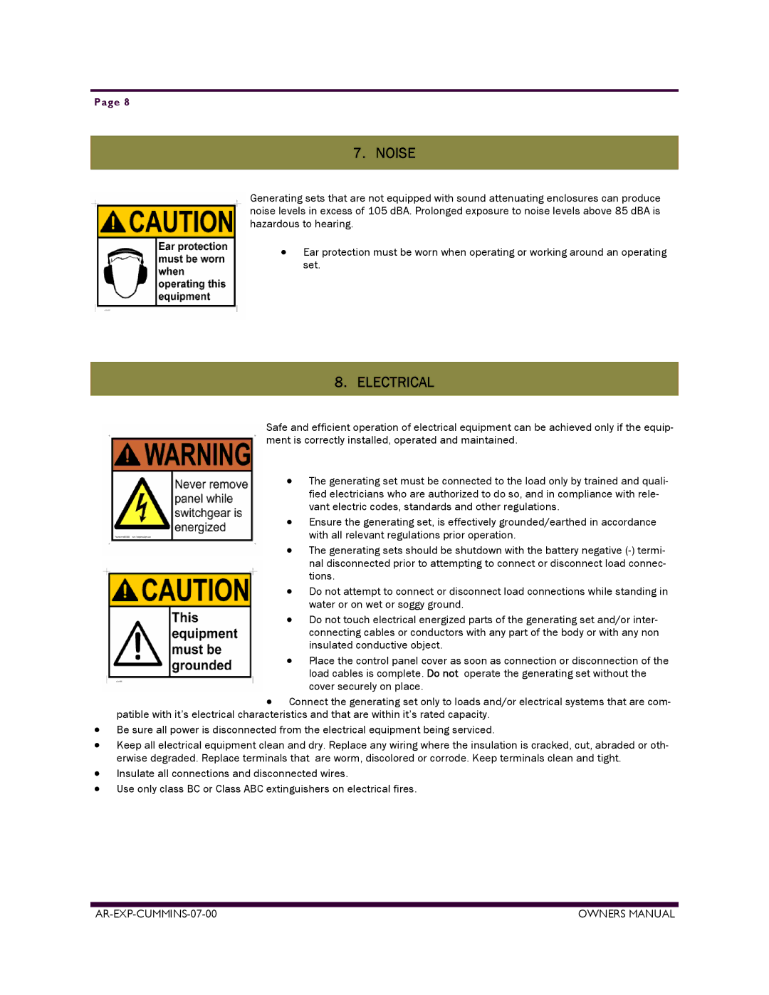 Armstrong World Industries ACUM185, ACUM84, ACUM140, ACUM65, ACUM110, ACUM210 owner manual Noise, Electrical 