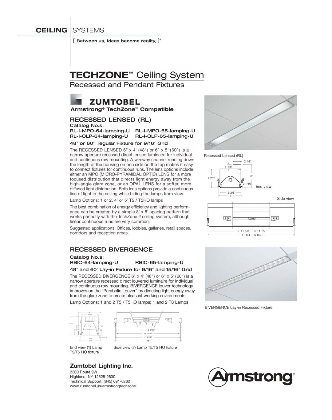 Armstrong World Industries Ceiling Lighting System manual Recessed Lensed RL, Recessed Bivergence 