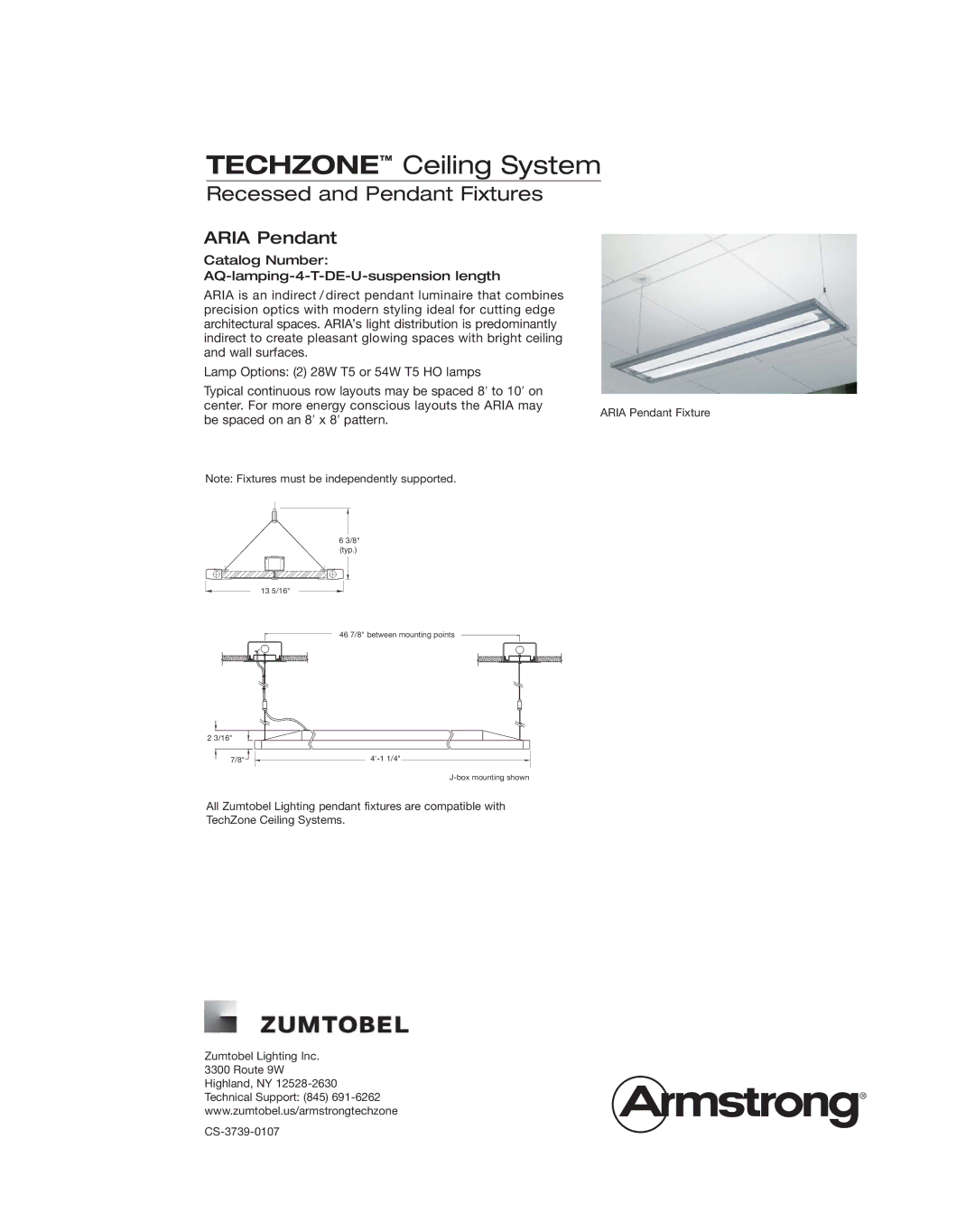 Armstrong World Industries Ceiling Lighting System manual Aria Pendant 