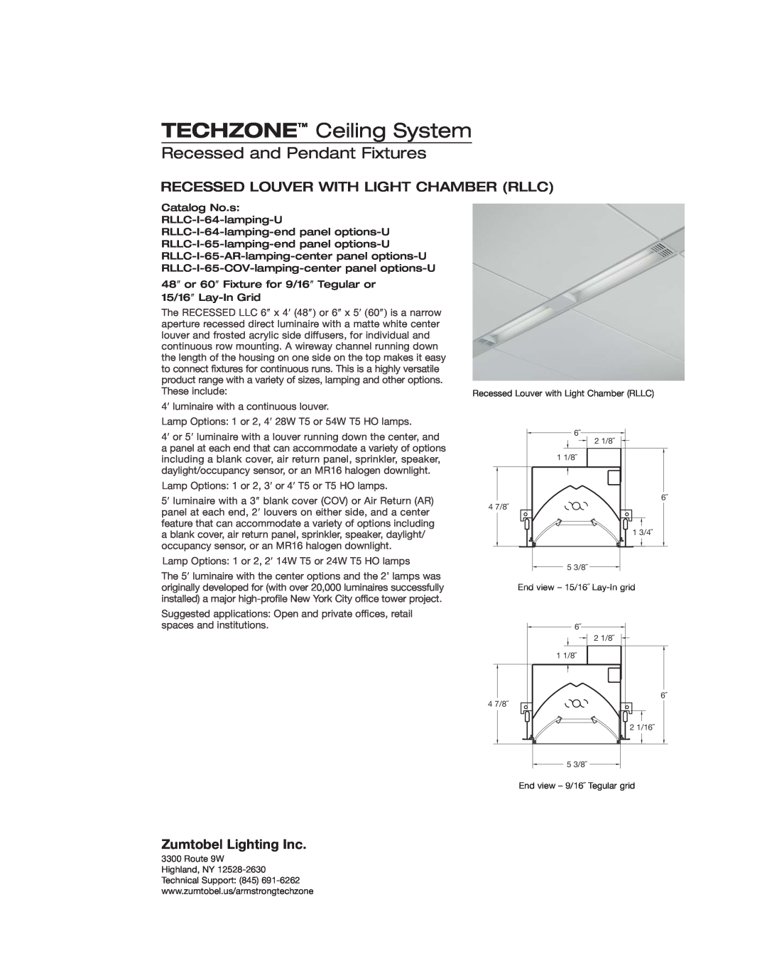 Armstrong World Industries Ceiling Lighting System manual Recessed Louver With Light Chamber Rllc, TECHZONE Ceiling System 