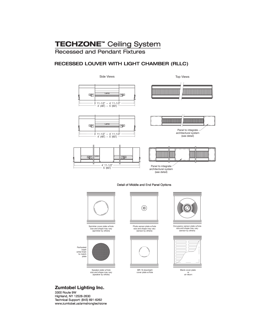 Armstrong World Industries Ceiling Lighting System TECHZONE Ceiling System, Recessed and Pendant Fixtures, Side Views 